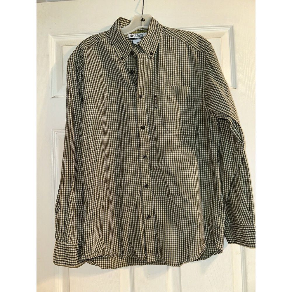 Columbia Green Brown Checked Men's Button Down Long Sleeve Shirt Small‎ Cotton